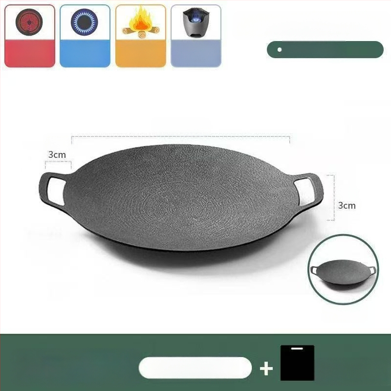 Teppanyaki grill tiganj od lijevanog željeza s Maifan kamenom, za kazetnu ploču, premaz protiv prijanjanja, okruglog oblika