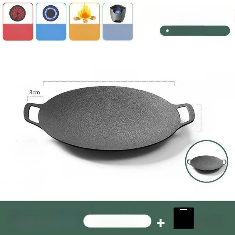 Teppanyaki grill tiganj od lijevanog željeza s Maifan kamenom, za kazetnu ploču, premaz protiv prijanjanja, okruglog oblika