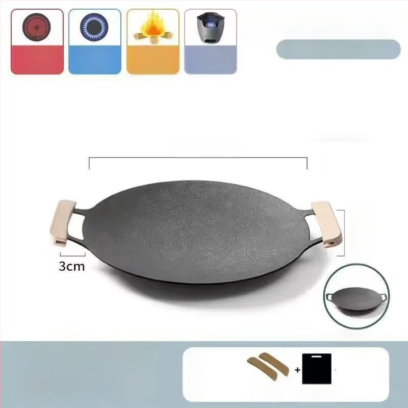 Teppanyaki grill tiganj od lijevanog željeza s Maifan kamenom, za kazetnu ploču, premaz protiv prijanjanja, okruglog oblika