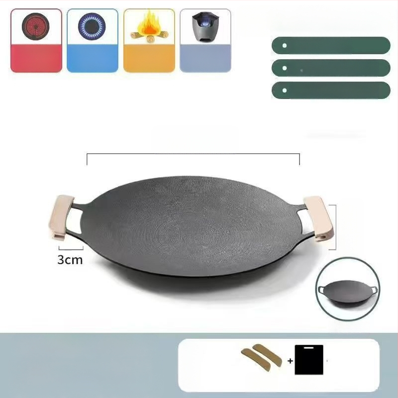 Teppanyaki grill tiganj od lijevanog željeza s Maifan kamenom, za kazetnu ploču, premaz protiv prijanjanja, okruglog oblika