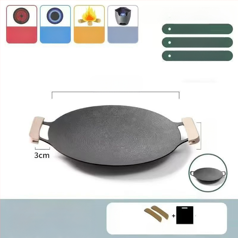 Teppanyaki grill tiganj od lijevanog željeza s Maifan kamenom, za kazetnu ploču, premaz protiv prijanjanja, okruglog oblika