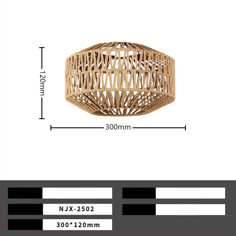 Lampă de plafon boho minimalistă cu abajur din răchită pentru hol și living; LED, tensiune scăzută ≤36V, acoperire 15–30㎡, corp metalic