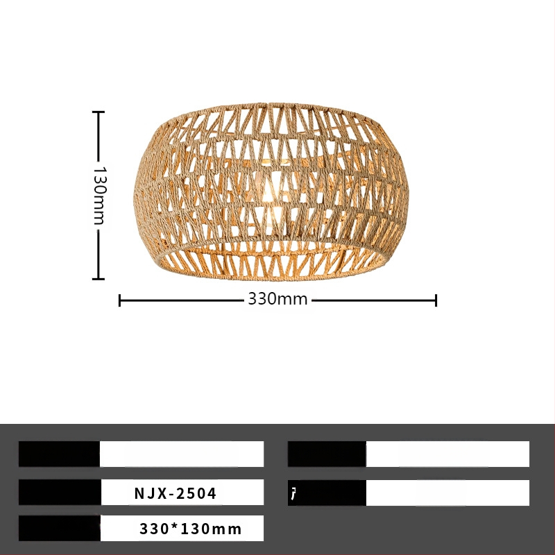 Lampă de plafon boho minimalistă cu abajur din răchită pentru hol și living; LED, tensiune scăzută ≤36V, acoperire 15–30㎡, corp metalic