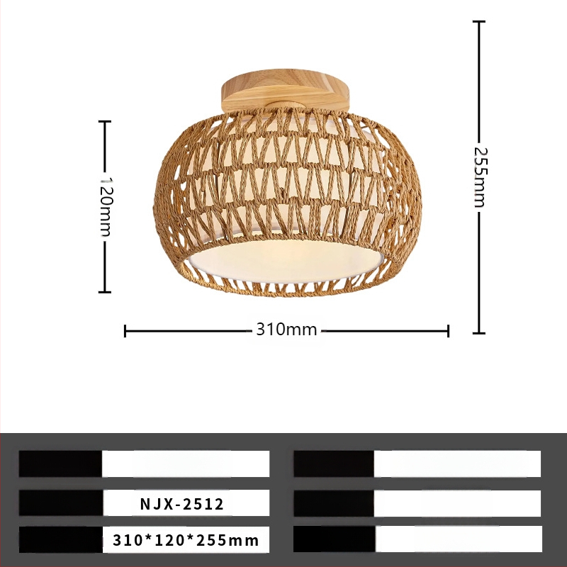 Lampă de plafon boho minimalistă cu abajur din răchită pentru hol și living; LED, tensiune scăzută ≤36V, acoperire 15–30㎡, corp metalic