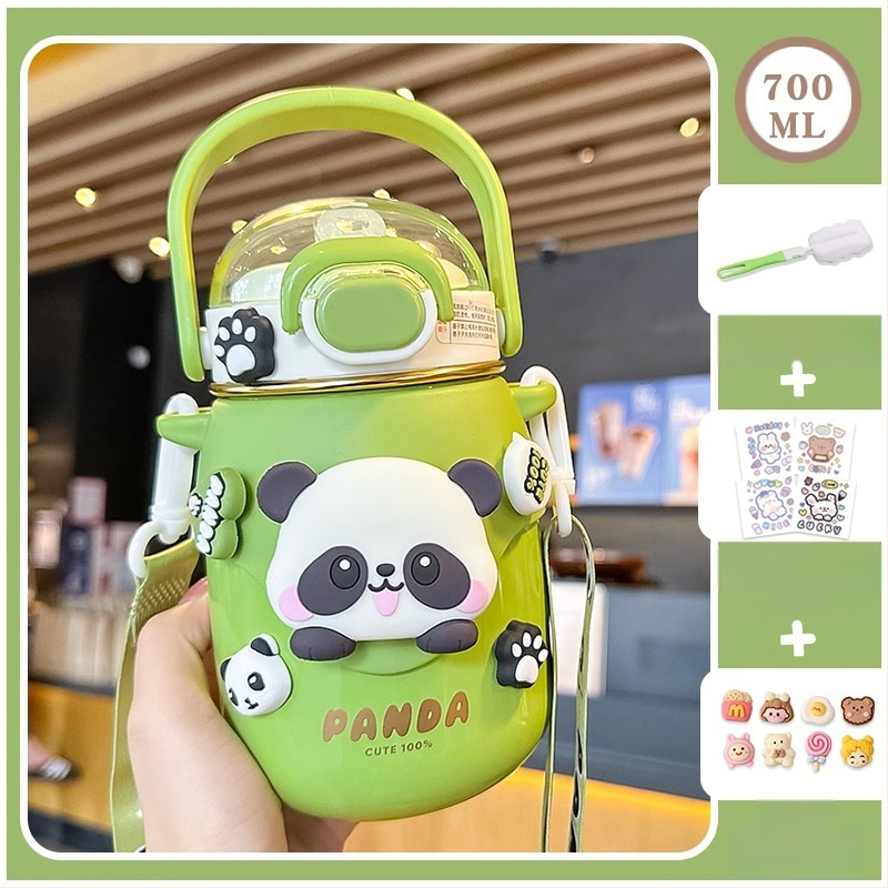 Panda gyerek termosz pohár, nagy pocak dizájn, szívószállal, 316/304 rozsdamentes acél, 6-12 órás szigetelés