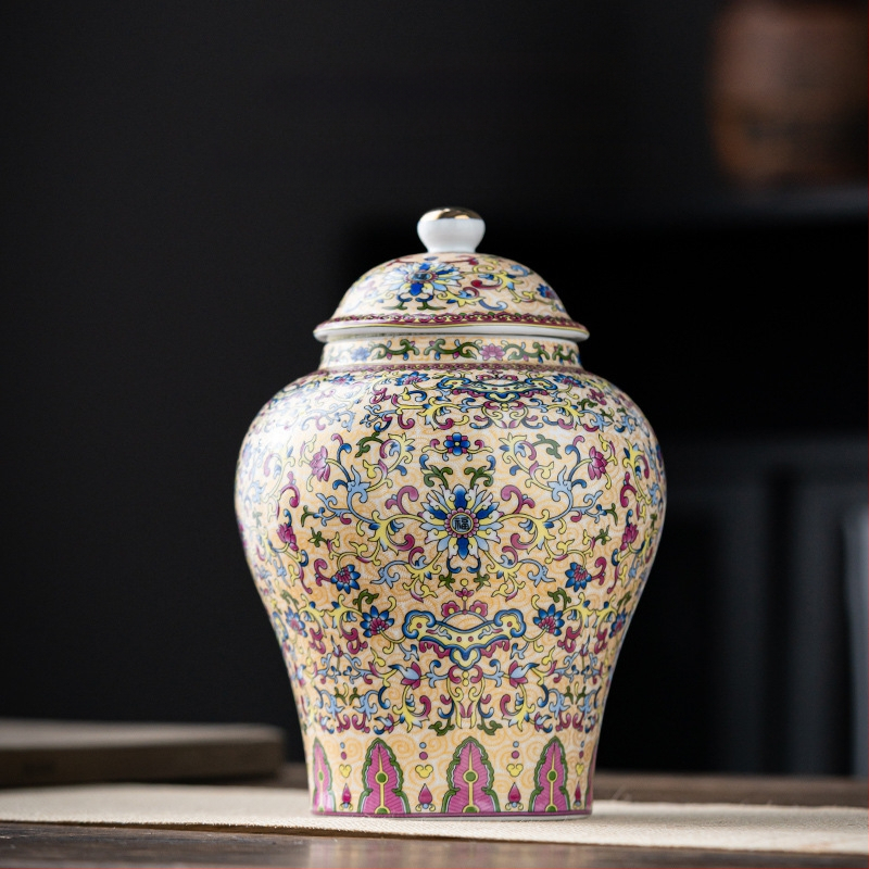 Kerámia teás tárolók szilva virág mintával, 2 kg, könnyed luxus retro stílus