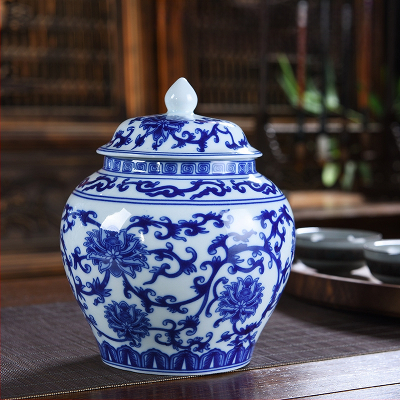 Kerámia teás tárolók szilva virág mintával, 2 kg, könnyed luxus retro stílus