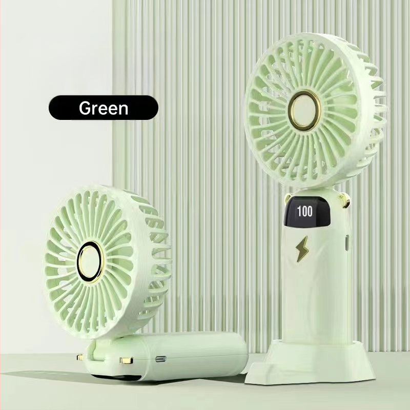 Ventilator de mână USB, pliabil, cu 5 palete, 5 trepte, baterie detașabilă 1000–1200 mAh, zgomot 45–50 dB