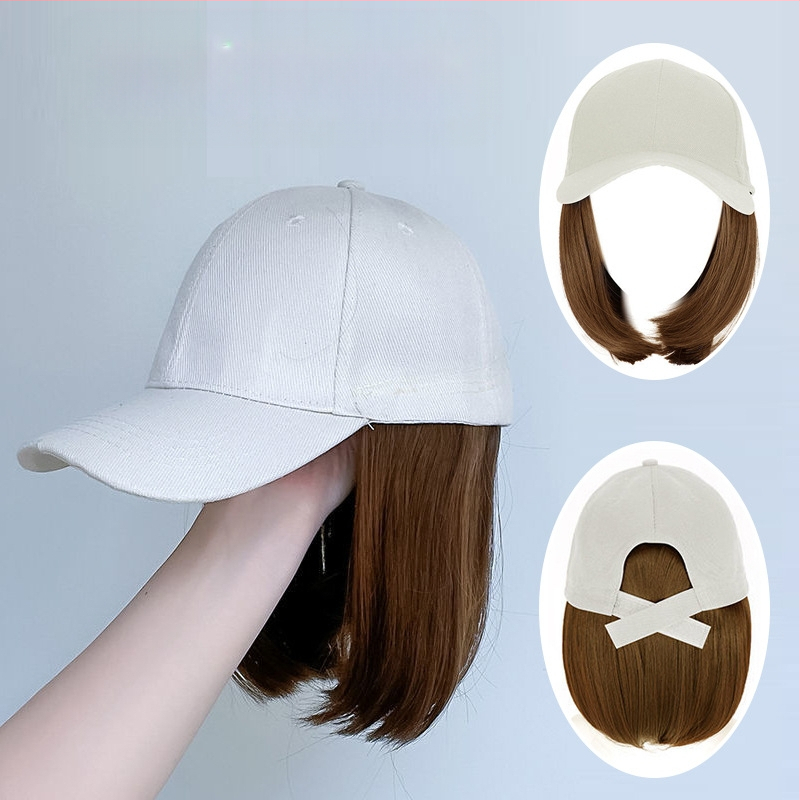 Perucă cu șapcă, tunsoare bob, fibre rezistente la căldură, lungime medie spre lungă, stil koreean