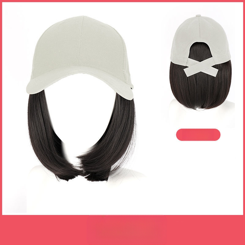 Perucă cu șapcă, tunsoare bob, fibre rezistente la căldură, lungime medie spre lungă, stil koreean
