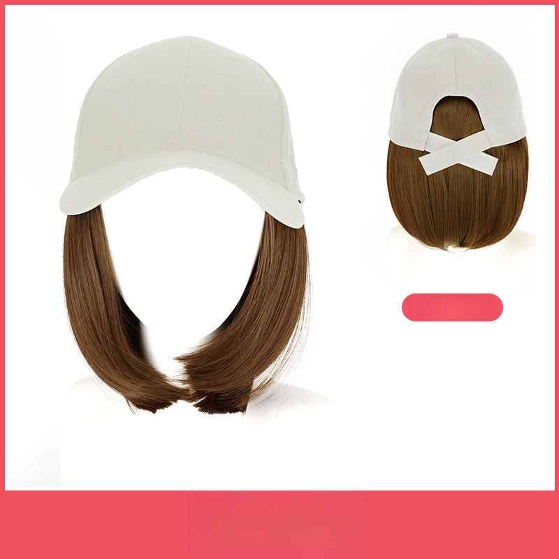 Perucă cu șapcă, tunsoare bob, fibre rezistente la căldură, lungime medie spre lungă, stil koreean