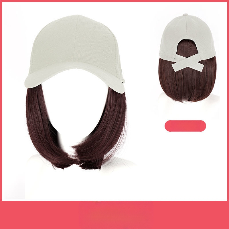 Perucă cu șapcă, tunsoare bob, fibre rezistente la căldură, lungime medie spre lungă, stil koreean