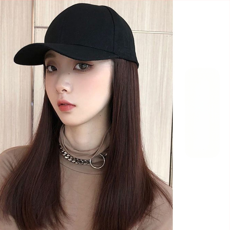 Perucă cu șapcă, tunsoare bob, fibre rezistente la căldură, lungime medie spre lungă, stil koreean