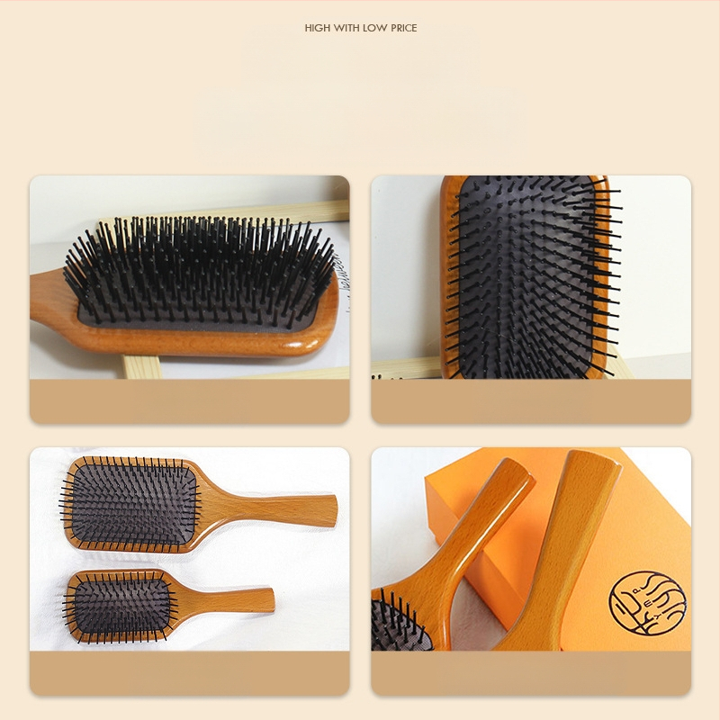 Pieptene din lemn de fag cu pernă de aer, același model ca Aifanda, în cutie cadou, gravură pentru ziua de naștere