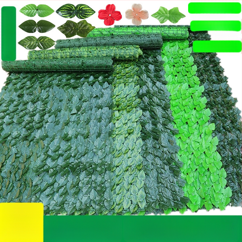 Mű falevél panel a falak és a mennyezet dekorálásához; ideális esküvők, kültéri terek és fotórekvizítumok számára — anyagok: műanyag, selyemvirágok, poliészter szövet; technikák: reliefes nyomás és szitanyomás.