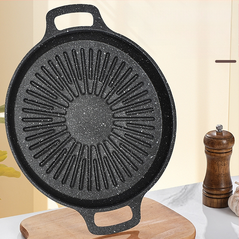 Okrugli grill tigan za kampiranje – prijenosni, bezdimni, s protivljeplivim premazom, lako se čisti