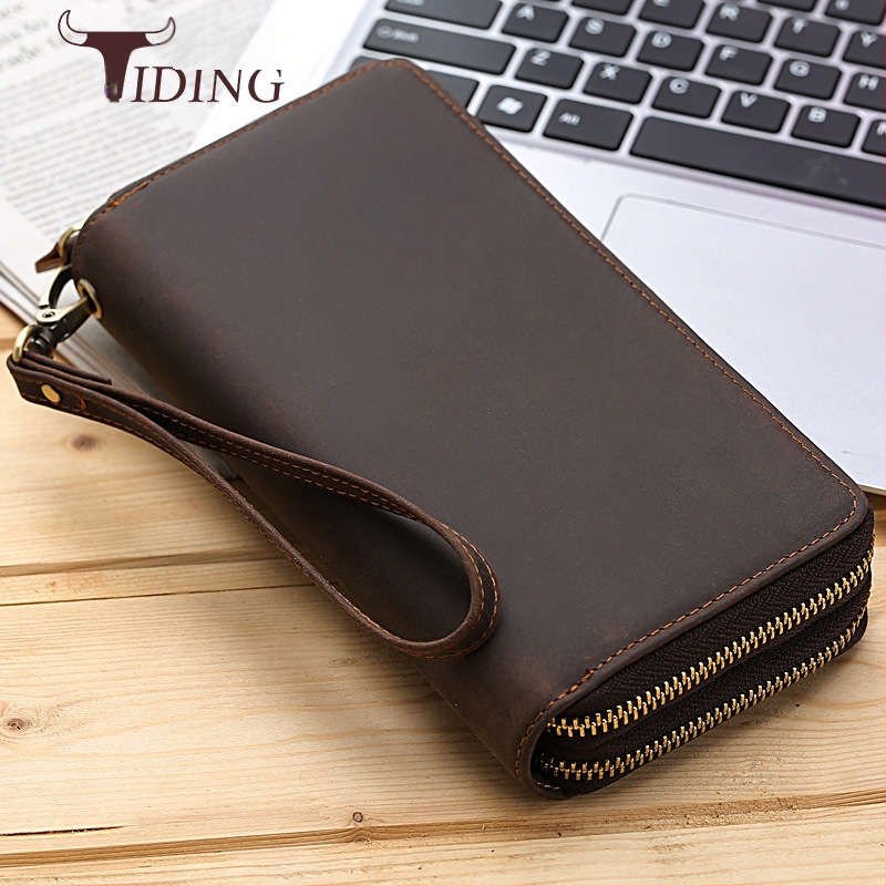 Portofel lung din piele naturală, cu fermoar dublu, model 4009, căptuțe nylon, brand Tiding
