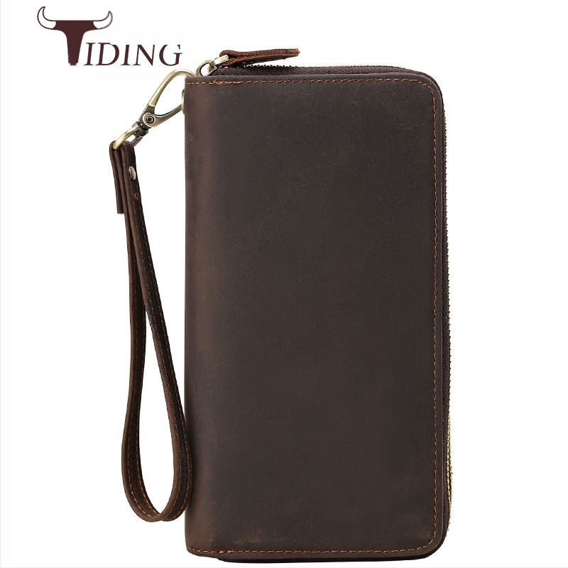 Portofel lung din piele naturală, cu fermoar dublu, model 4009, căptuțe nylon, brand Tiding