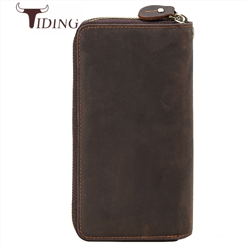 Portofel lung din piele naturală, cu fermoar dublu, model 4009, căptuțe nylon, brand Tiding