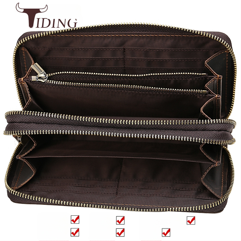 Portofel lung din piele naturală, cu fermoar dublu, model 4009, căptuțe nylon, brand Tiding