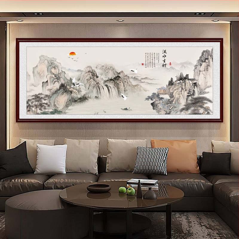 Maastikuline seinaamaal elutoa jaoks, massiivses puidus raam, mattpaberipõhi, kaheosaline komplekt, riputamiseks või raamimiseks, uus Hiina stiil