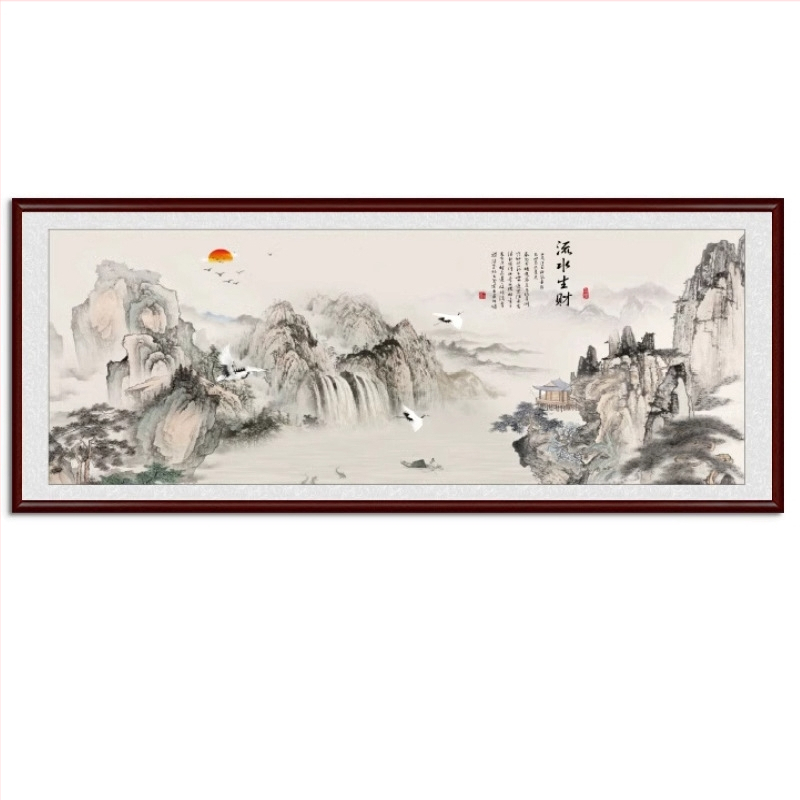 Maastikuline seinaamaal elutoa jaoks, massiivses puidus raam, mattpaberipõhi, kaheosaline komplekt, riputamiseks või raamimiseks, uus Hiina stiil