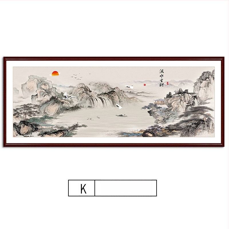 Maastikuline seinaamaal elutoa jaoks, massiivses puidus raam, mattpaberipõhi, kaheosaline komplekt, riputamiseks või raamimiseks, uus Hiina stiil