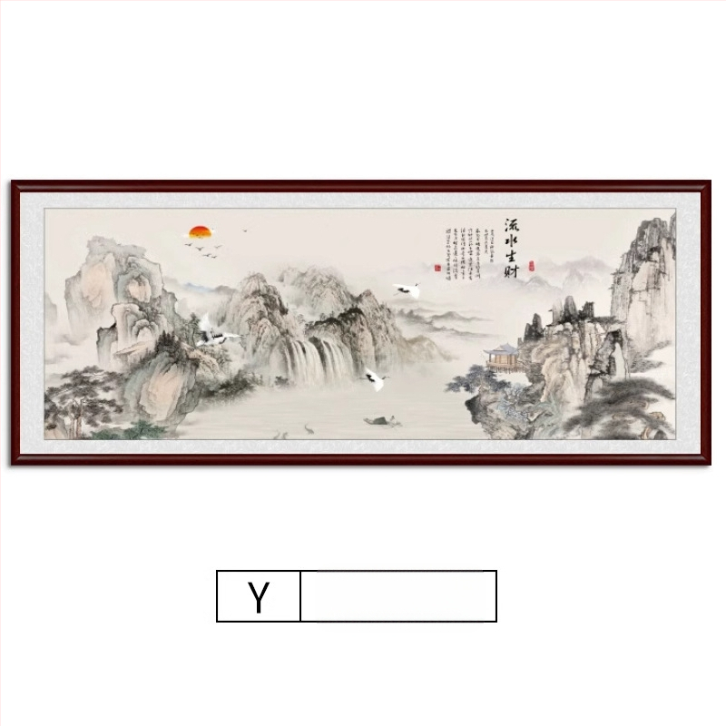 Maastikuline seinaamaal elutoa jaoks, massiivses puidus raam, mattpaberipõhi, kaheosaline komplekt, riputamiseks või raamimiseks, uus Hiina stiil