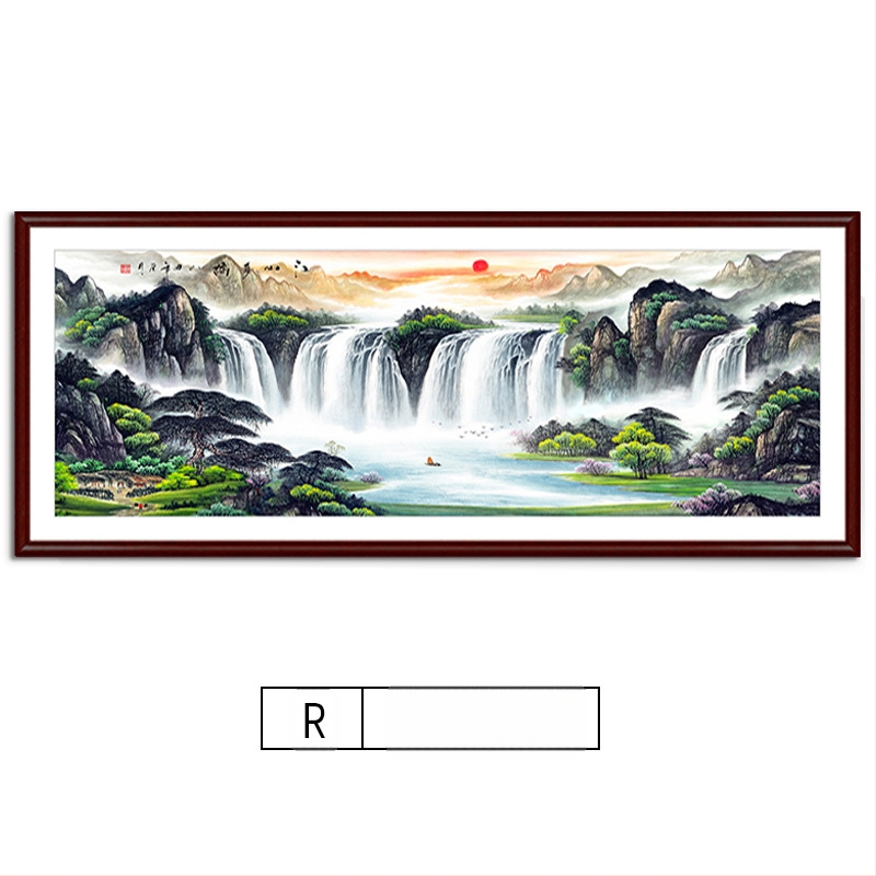 Maastikuline seinaamaal elutoa jaoks, massiivses puidus raam, mattpaberipõhi, kaheosaline komplekt, riputamiseks või raamimiseks, uus Hiina stiil