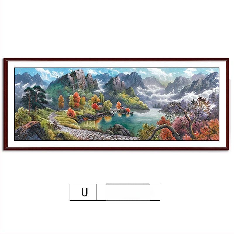 Maastikuline seinaamaal elutoa jaoks, massiivses puidus raam, mattpaberipõhi, kaheosaline komplekt, riputamiseks või raamimiseks, uus Hiina stiil