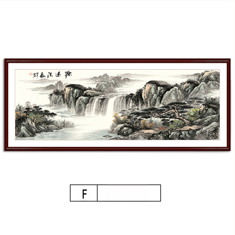 Maastikuline seinaamaal elutoa jaoks, massiivses puidus raam, mattpaberipõhi, kaheosaline komplekt, riputamiseks või raamimiseks, uus Hiina stiil