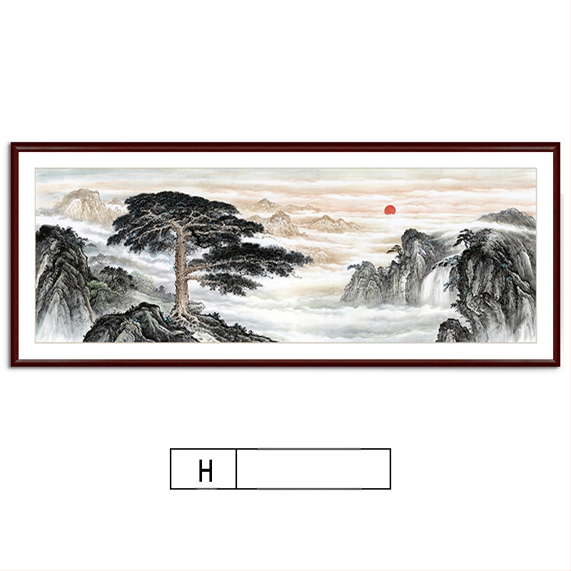 Maastikuline seinaamaal elutoa jaoks, massiivses puidus raam, mattpaberipõhi, kaheosaline komplekt, riputamiseks või raamimiseks, uus Hiina stiil