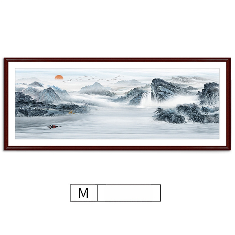 Maastikuline seinaamaal elutoa jaoks, massiivses puidus raam, mattpaberipõhi, kaheosaline komplekt, riputamiseks või raamimiseks, uus Hiina stiil