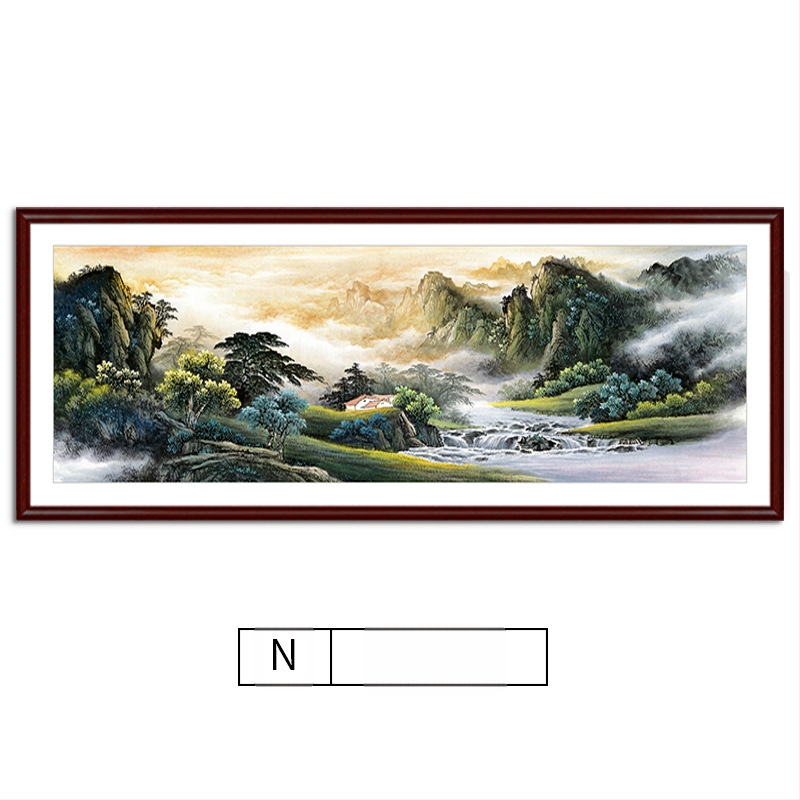 Maastikuline seinaamaal elutoa jaoks, massiivses puidus raam, mattpaberipõhi, kaheosaline komplekt, riputamiseks või raamimiseks, uus Hiina stiil