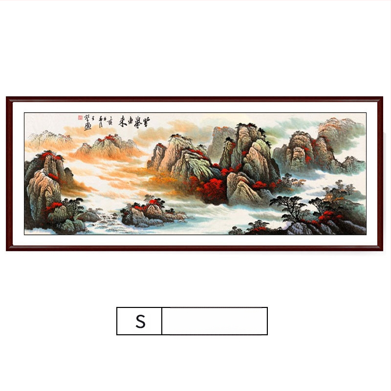 Maastikuline seinaamaal elutoa jaoks, massiivses puidus raam, mattpaberipõhi, kaheosaline komplekt, riputamiseks või raamimiseks, uus Hiina stiil