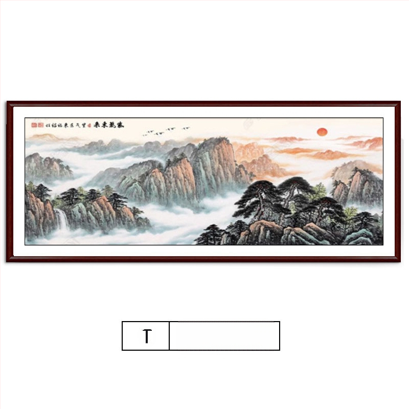 Maastikuline seinaamaal elutoa jaoks, massiivses puidus raam, mattpaberipõhi, kaheosaline komplekt, riputamiseks või raamimiseks, uus Hiina stiil