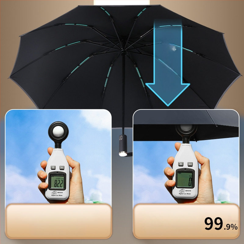 Automatinis atvirkštinis skėtis saulei ir lietui, UV apsauga UPF50+, lydinio rėmas su 10 stiebų, 210T poliesterio audinys, automatinis atidarymas uždarymas, logotipo spauda