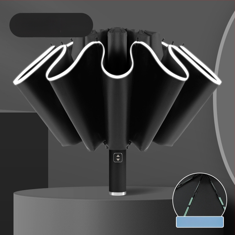 Automatinis atvirkštinis skėtis saulei ir lietui, UV apsauga UPF50+, lydinio rėmas su 10 stiebų, 210T poliesterio audinys, automatinis atidarymas uždarymas, logotipo spauda