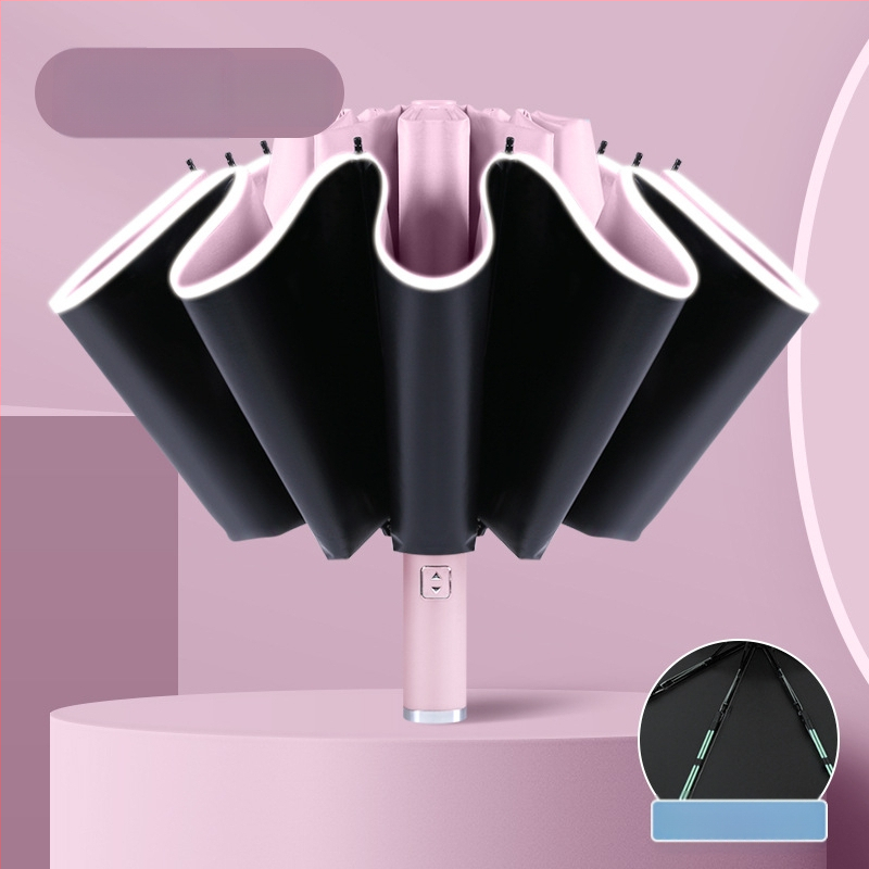 Automatinis atvirkštinis skėtis saulei ir lietui, UV apsauga UPF50+, lydinio rėmas su 10 stiebų, 210T poliesterio audinys, automatinis atidarymas uždarymas, logotipo spauda