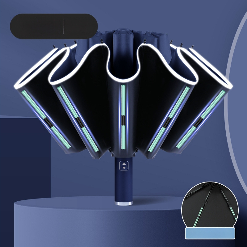 Automatinis atvirkštinis skėtis saulei ir lietui, UV apsauga UPF50+, lydinio rėmas su 10 stiebų, 210T poliesterio audinys, automatinis atidarymas uždarymas, logotipo spauda