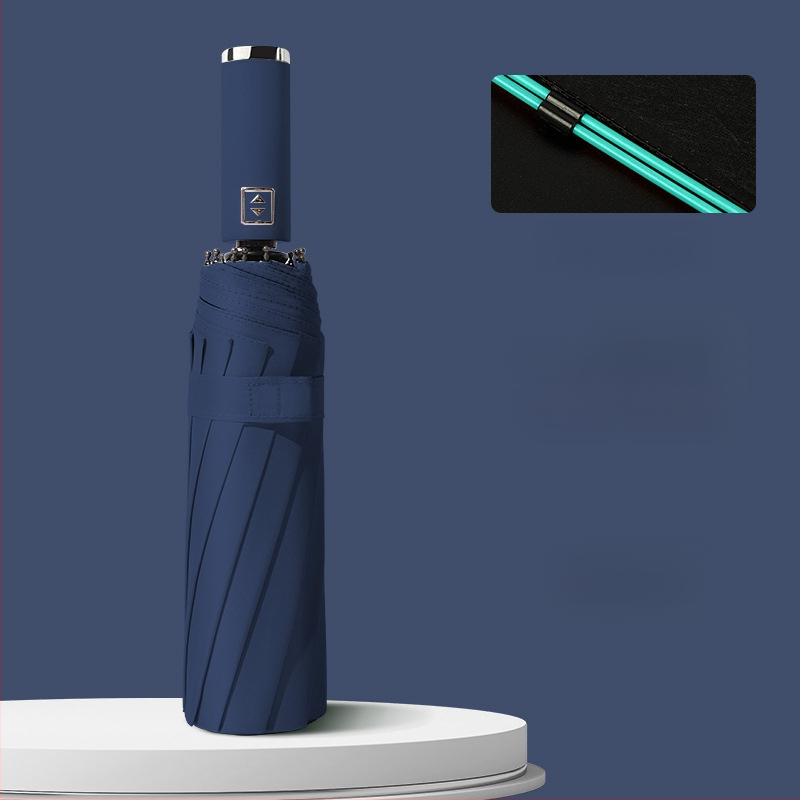 Automatinis atvirkštinis skėtis saulei ir lietui, UV apsauga UPF50+, lydinio rėmas su 10 stiebų, 210T poliesterio audinys, automatinis atidarymas uždarymas, logotipo spauda