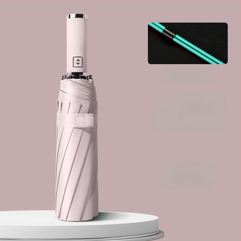 Automatinis atvirkštinis skėtis saulei ir lietui, UV apsauga UPF50+, lydinio rėmas su 10 stiebų, 210T poliesterio audinys, automatinis atidarymas uždarymas, logotipo spauda