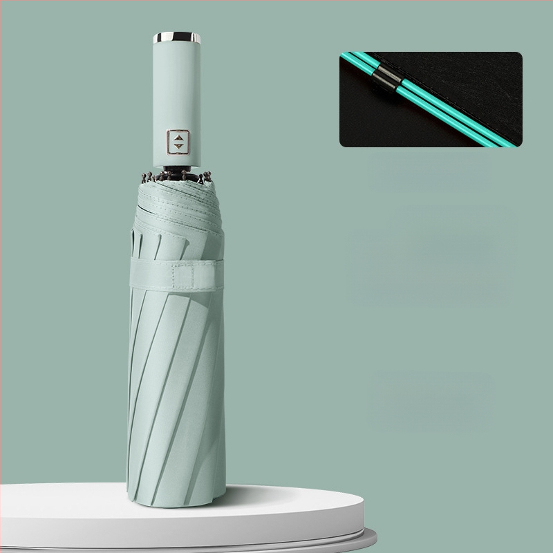 Automatinis atvirkštinis skėtis saulei ir lietui, UV apsauga UPF50+, lydinio rėmas su 10 stiebų, 210T poliesterio audinys, automatinis atidarymas uždarymas, logotipo spauda