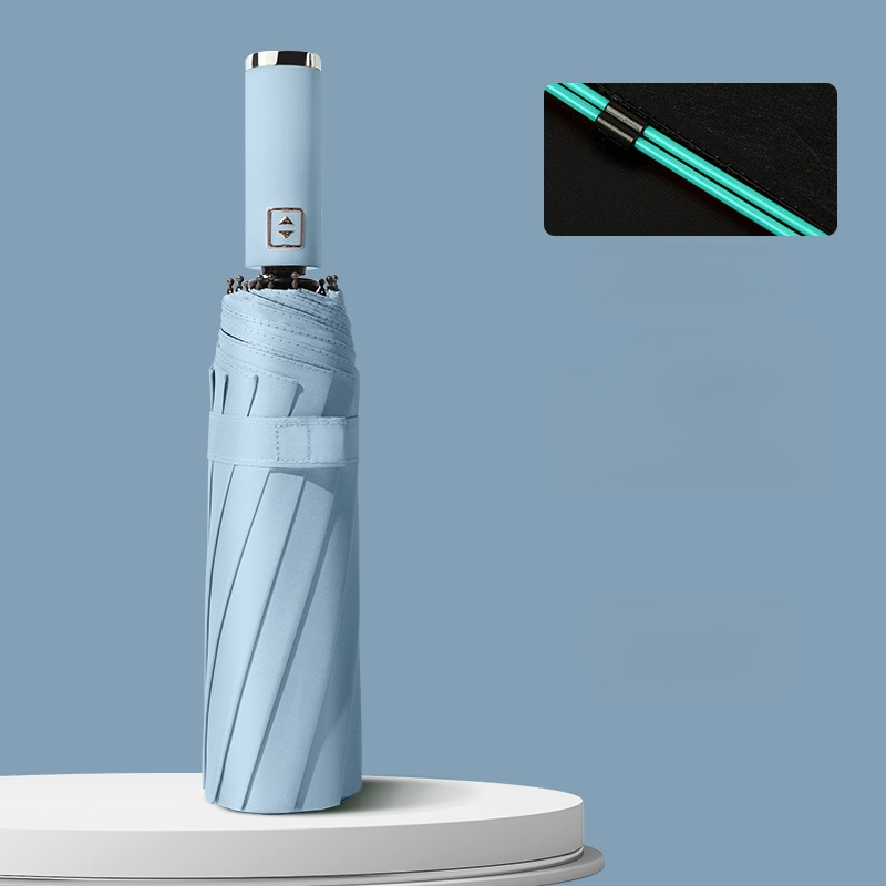 Automatinis atvirkštinis skėtis saulei ir lietui, UV apsauga UPF50+, lydinio rėmas su 10 stiebų, 210T poliesterio audinys, automatinis atidarymas uždarymas, logotipo spauda