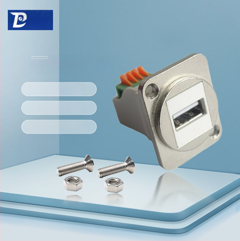 D-típusú USB 2.0 modul adatátviteli hajlított csatlakozó, csavaros rögzítés és dupla lyukú aljzat