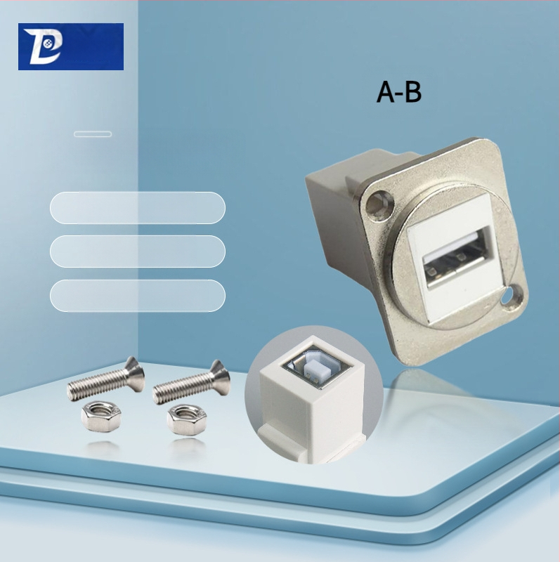 D-típusú USB 2.0 modul adatátviteli hajlított csatlakozó, csavaros rögzítés és dupla lyukú aljzat