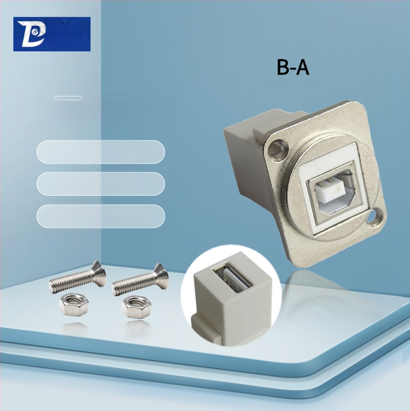 D-típusú USB 2.0 modul adatátviteli hajlított csatlakozó, csavaros rögzítés és dupla lyukú aljzat