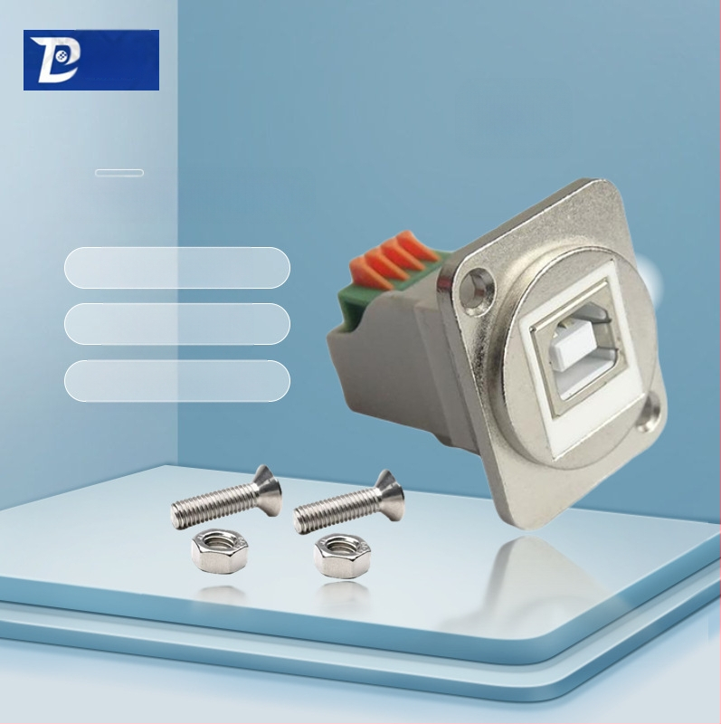 D-típusú USB 2.0 modul adatátviteli hajlított csatlakozó, csavaros rögzítés és dupla lyukú aljzat