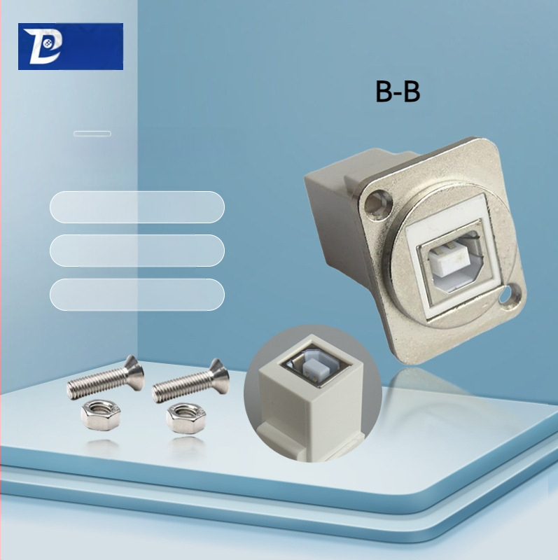 D-típusú USB 2.0 modul adatátviteli hajlított csatlakozó, csavaros rögzítés és dupla lyukú aljzat