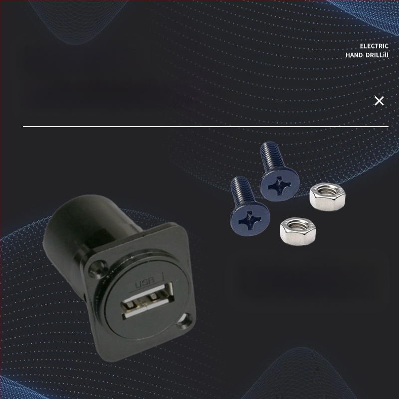 D-típusú USB 2.0 modul adatátviteli hajlított csatlakozó, csavaros rögzítés és dupla lyukú aljzat